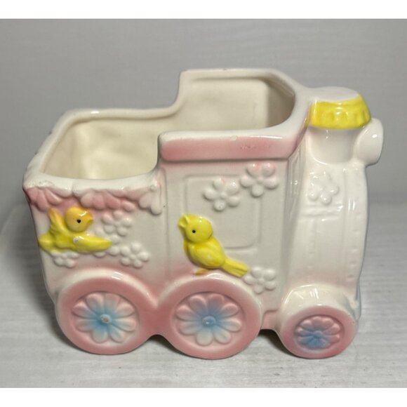 Vintage Patmar Japan Ceramic Train Planter Yellow Birds Baby Arrangement - Picture 2 of 9